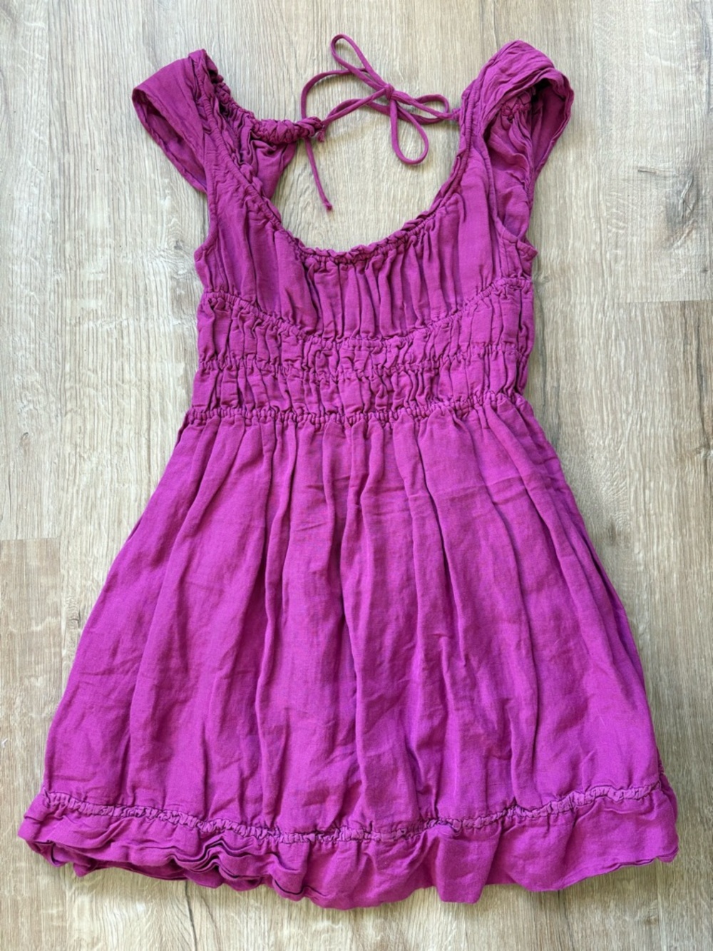 Anthropologie Fuchsia Smocked Mini Dress